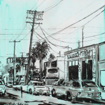 Abbot Kinney 1 | 24″ x 24″ x 2″ | ink & acrylic on canvas | by Brooke Harker | SOLD