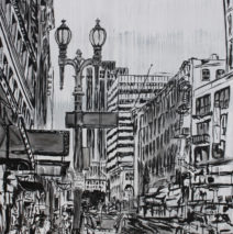 Street Lamps of LA 2 | 84 x 66 x 3.75 | ink & acrylic on canvas | by Brooke Harker | SOLD