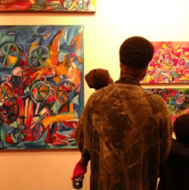 Family looking at art