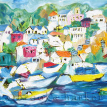 Good Morning Avalon 2 | 24″ x 39″ | Ink, Oil & Acrylic on Canvas | by Brooke Harker | SOLD