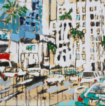 Taxi 213 | 36″ x 48″ x .75″ | ink, oil & acrylic on canvas | by Brooke Harker | SOLD