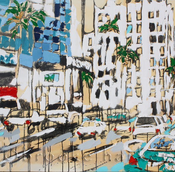 Taxi 213 | 36″ x 48″ x .75″ | ink, oil & acrylic on canvas | by Brooke Harker | SOLD