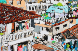 Tanzania Terraces | 48″ x 36″ x .75″ | ink, oil & acrylic on canvas | by Brooke Harker | SOLD