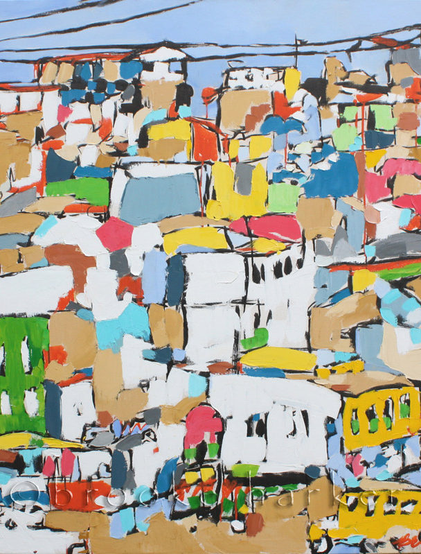 Tijuana Tandum 1 | 48″ x 48″x 2.5″ | ink, oil & acrylic on canvas | by Brooke Harker | SOLD
