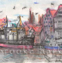 Gdansk Boats | 6″ x 9″ | Ink, watercolor, pencil | SOLD