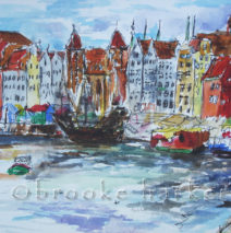 Rainbow Behind Gdansk | 9.25″ x 12″ | Ink, watercolor, pencil | SOLD