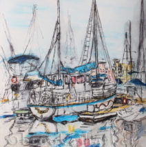 Wahoo at Marina Del Rey | 9″ x 12″ | Ink, watercolor & pencil | SOLD