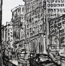 Angel City 2 | 64″ x 48″ x 2″| ink & acrylic on canvas | by Brooke Harker | SOLD