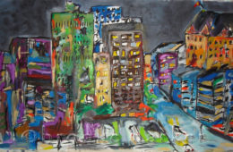 “City Burns” | 39.75″ x 67″ | Oil on Canvas | SOLD