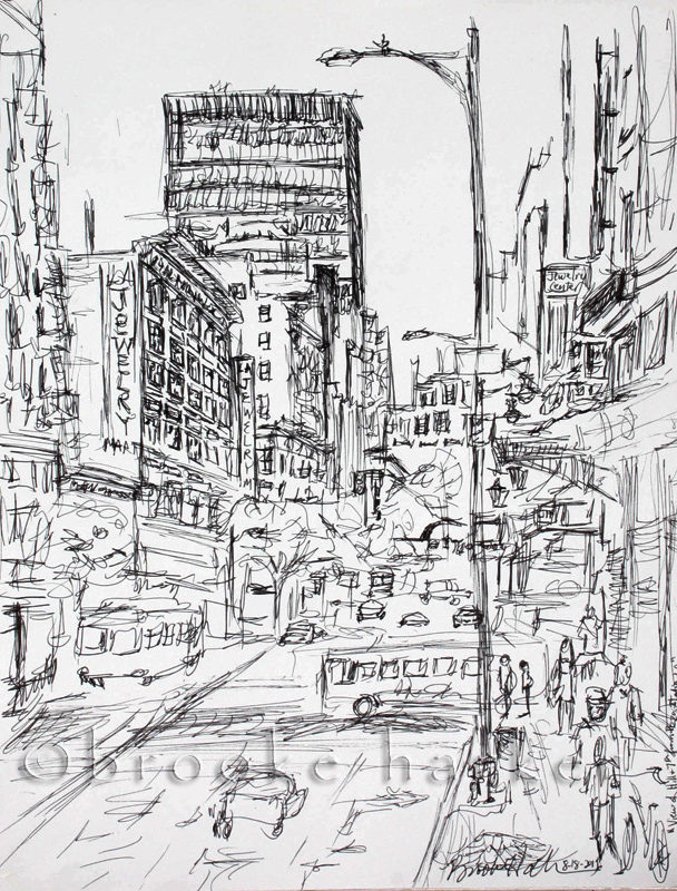 View 7th & Hill | 12″ x 9″ | Ink on paper | SOLD