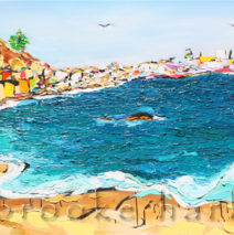 Coastal Dreaming 2 | 30″ x 60″ x 2″ | ink, oil & acrylic on canvas | by Brooke Harker | SOLD