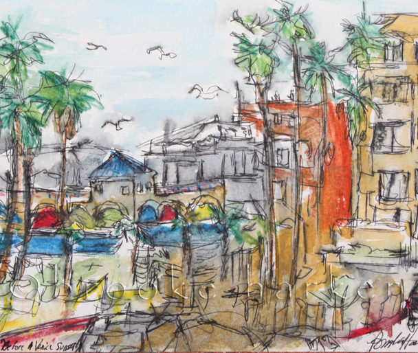 Before a Venice Sunset | 5″ x 7.75″ I Ink, watercolor & pencil | SOLD