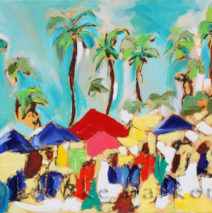 Venice Walk 2 | 24″ x 36″ | ink, oil & acrylic on canvas | by Brooke Harker | SOLD