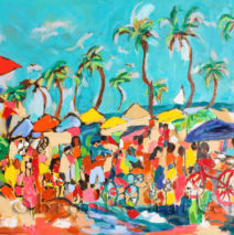 Venice Beat | 36″ x 48″ x .75″ | ink, oil & acrylic on canvas | by Brooke Harker | SOLD