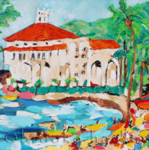 Catalina Casino | 30″ x 40″ | Ink, Oil & Acrylic on Canvas | by Brooke Harker | SOLD