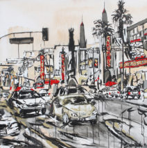 Grauman’s Chinese Theater | 60″ x 60″ x 2″ | ink, oil & acrylic on canvas | by Brooke Harker | SOLD