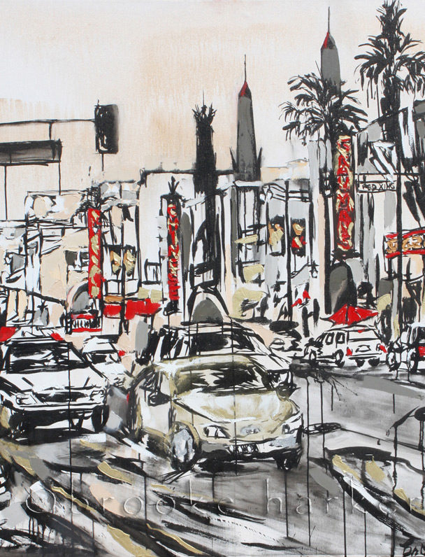 Grauman’s Chinese Theater | 60″ x 60″ x 2″ | ink, oil & acrylic on canvas | by Brooke Harker | SOLD