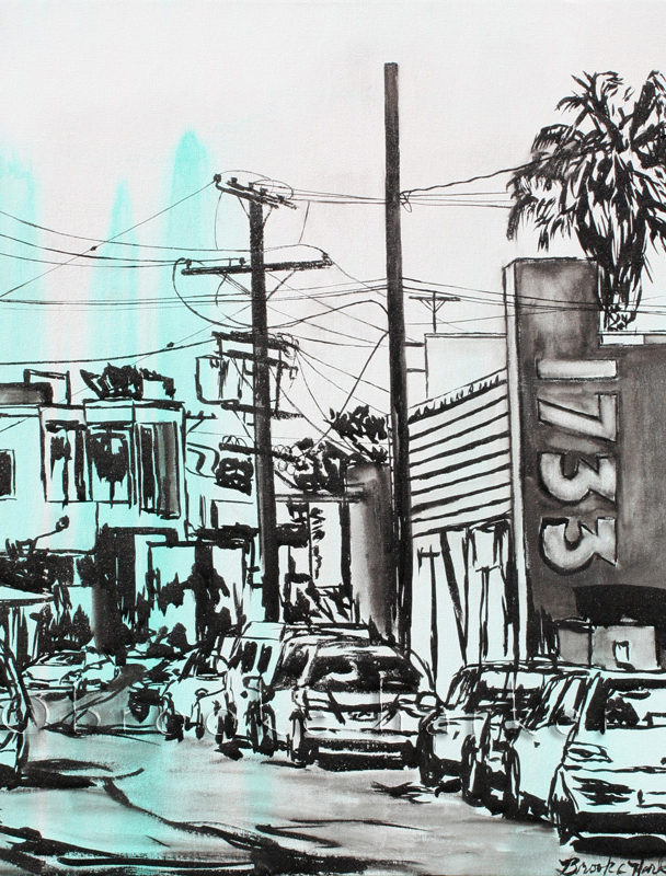Abbot Kinney 2 | 24″ x 24″ x 2″ | ink & acrylic on canvas | by Brooke Harker