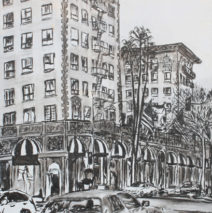 Wilshire Taxi 1 | 72″ x 37″ x 2.75″ | ink & acrylic on canvas | by Brooke Harker | SOLD