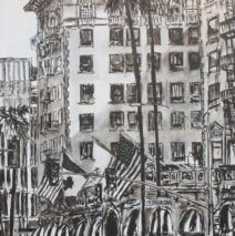 Wilshire Taxi 2 | 72″ x 37″ x 2.75″ | ink & acrylic on canvas | by Brooke Harker | SOLD