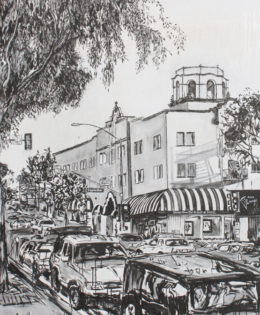 Laguna Streets 1 | 66″ x 46″ x 3.75″ | ink & acrylic on canvas | by Brooke Harker
