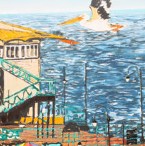 Flight of the Pelican | 54″ x 36″ x 2.75″ | ink, oil & acrylic on canvas | by Brooke Harker | SOLD