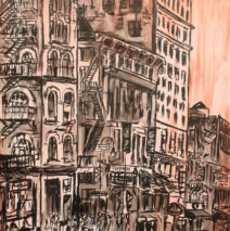 Soho 2 | 84″ x 51″ x 2.75″ | ink & acrylic on canvas | by Brooke Harker | SOLD