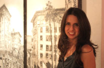 artist Brooke Harker with “Wilshire Taxi 1 & 2”