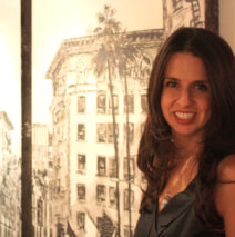 artist Brooke Harker with “Wilshire Taxi 1 & 2”