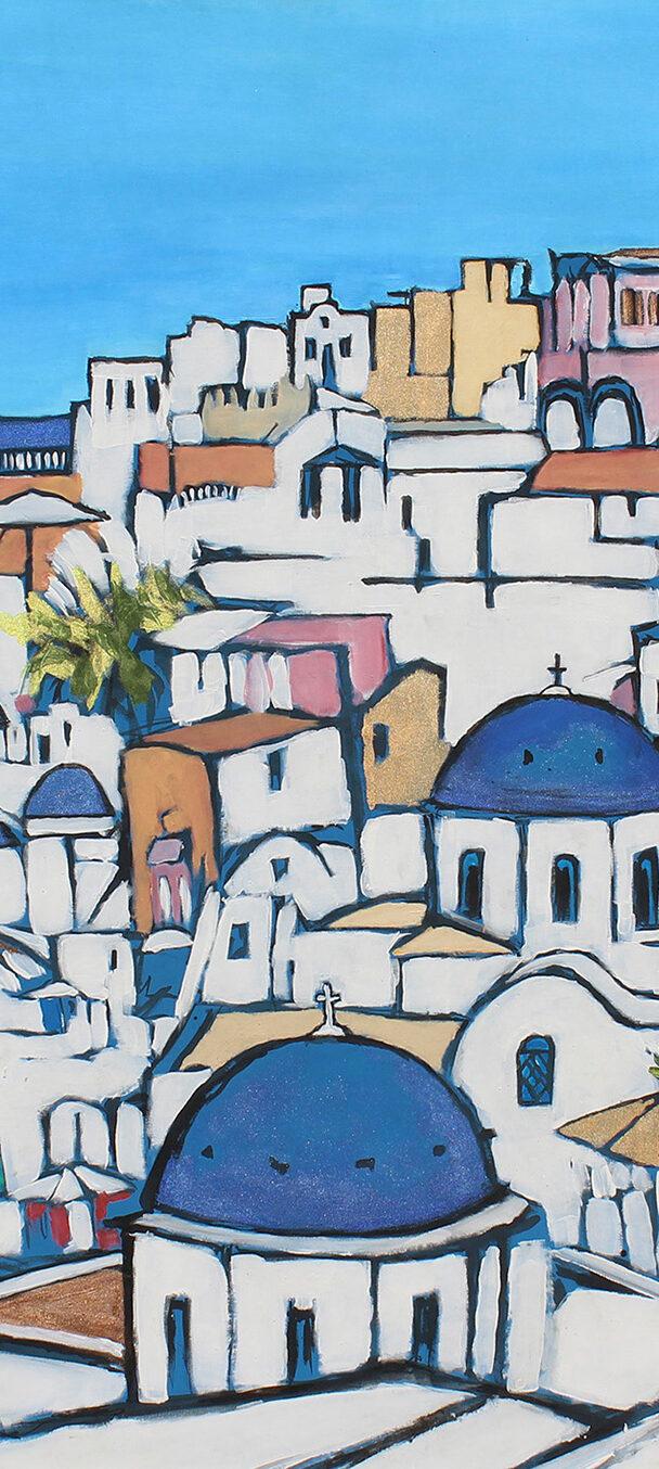 Santorini Dreams |  49 x 72  | ink and acrylic on fabric | by Brooke Harker