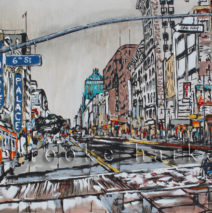 Broadway & 6th | 46 x 90 x 3.75 | ink, oil & acrylic on canvas | by Brooke Harker | SOLD