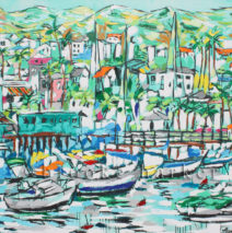 “Avalon Days 2″ | 62″ x 75″ x 2.5” | ink, oil & acrylic on canvas | by Brooke Harker | SOLD