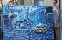 artist Brooke Harker with “Brooklyn at Dusk”
