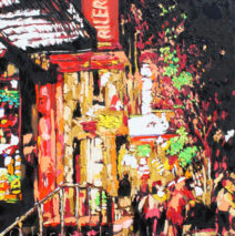Brooklyn Night Stroll | 40″ x 26″ x 2.75″ | ink, oil & acrylic on canvas | by Brooke Harker | SOLD