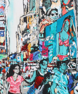 Vacation in the City 2 |45″ x 22″ x 2.75″ | ink, oil & acrylic on canvas | by Brooke Harker