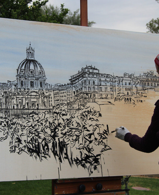 painting early stages of “Fiori di Roma”