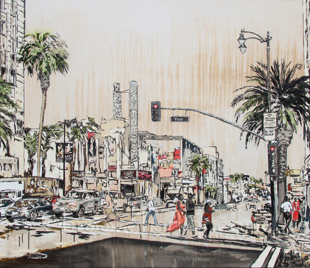Hollywood & Vine | 54 x 74 | ink, oil & acrylic on canvas | by Brooke Harker | SOLD