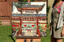 artist with original painting of the Huangqi Temple