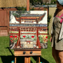 artist with original painting of the Huangqi Temple
