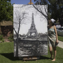 artist with Madame Eiffel à la Seine