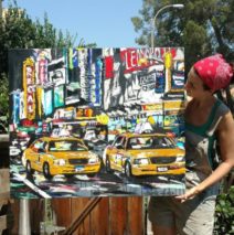artist Brooke Harker with “Parade of Taxis”