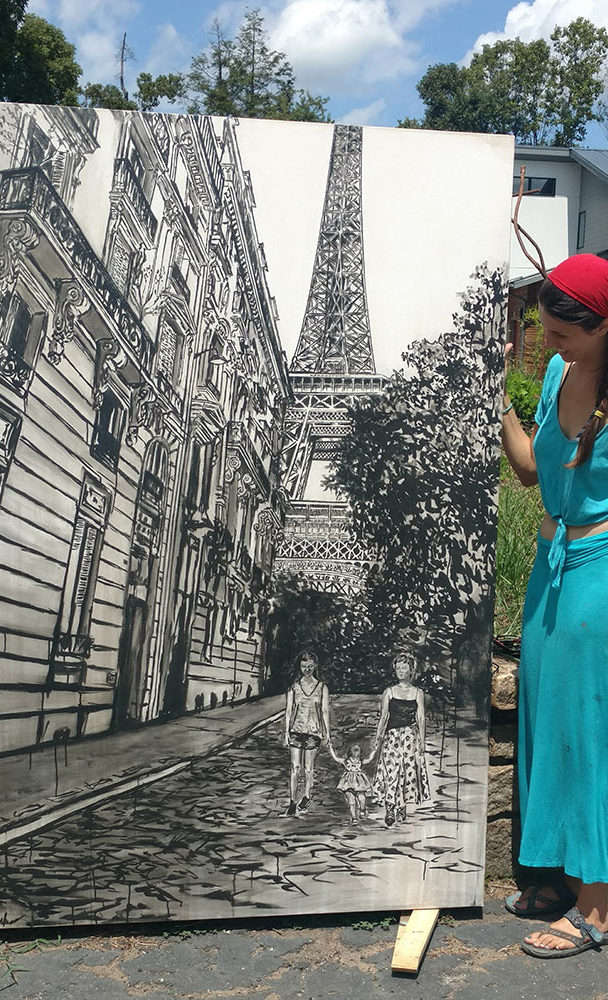 artist Brooke Harker with “Sisters in Paris”