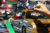 Harker paints “Parade of Taxis”