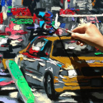 Harker paints “Parade of Taxis”