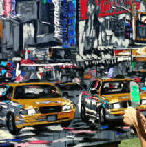 Harker painting “Parade of Taxis”