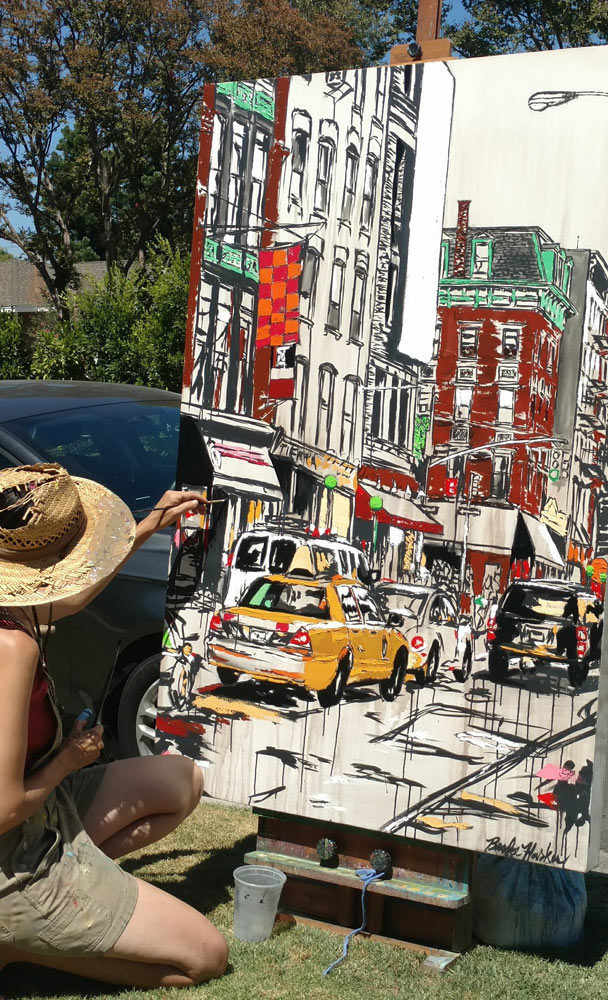 artist Brooke Harker paints “Urban River”
