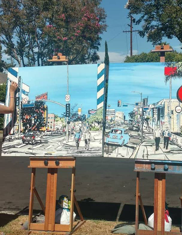 artist Brooke Harker painting “Walks in Time 1 & 2”