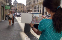 Brooke Harker sketching on the street in Rome