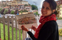 Brooke Harker painting by the train station in Valmontone, Italy