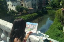 Brooke Harker sketching live in Vicenza, Italy